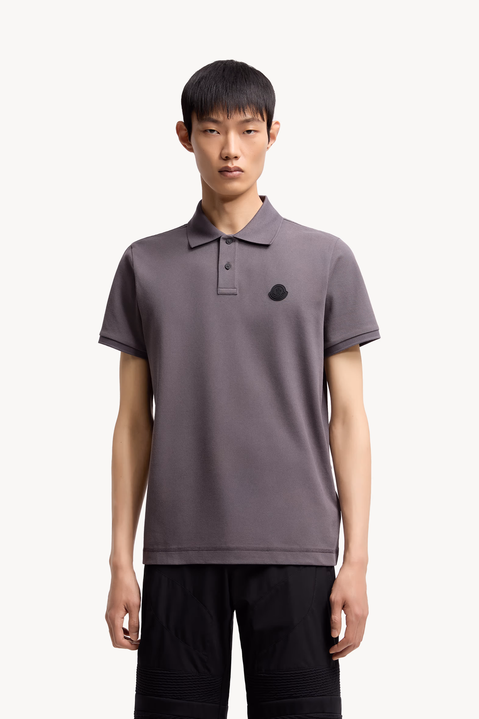 Logo Patch Cotton Piquet Polo Shirt Men Dark Grey Moncler 3